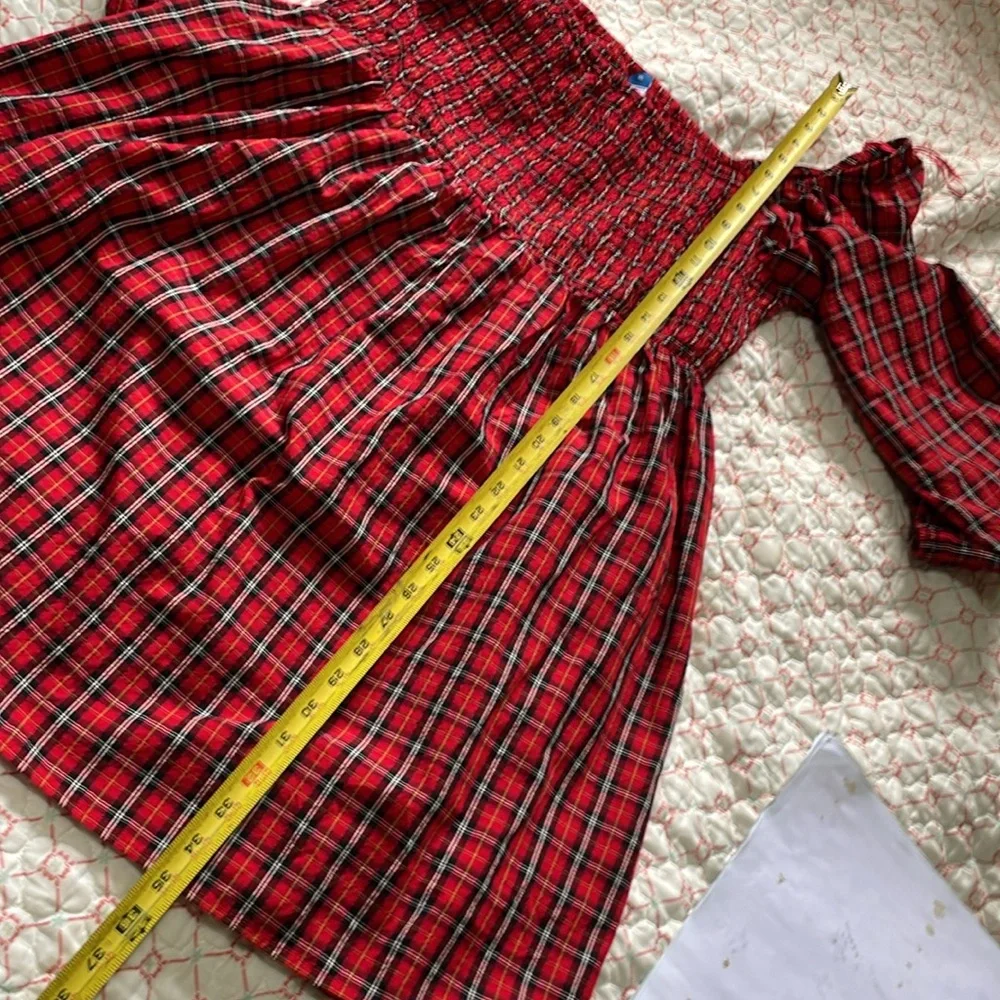 off the shoulder plaid puff sleeve dress with smocked bodice - Picture 6 of 6